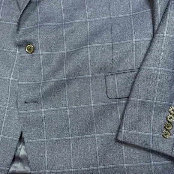 Ralph Ralph Lauren Sport Coat 50L Blue Windowpane Plaid Wool Blend EUC - Picture 2 of 7
